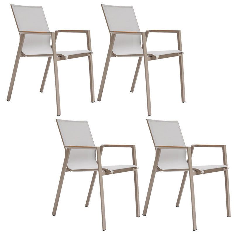 Contemporary Patio Dining Side Chair in Beige Aluminum with Fabric Back