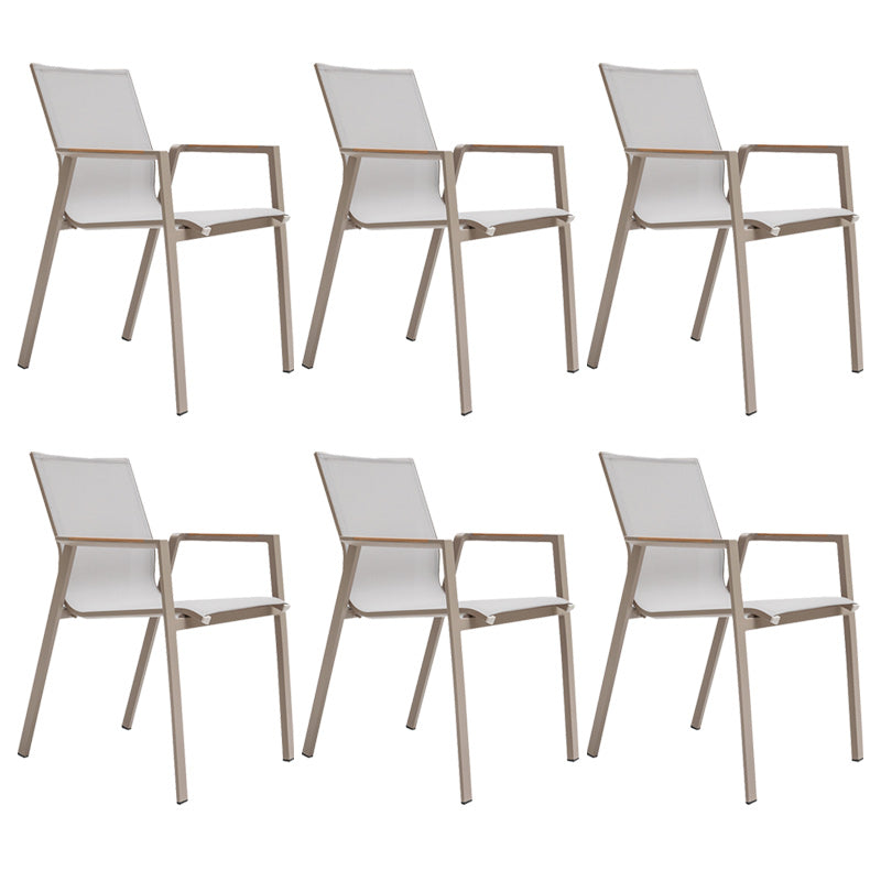 Contemporary Patio Dining Side Chair in Beige Aluminum with Fabric Back