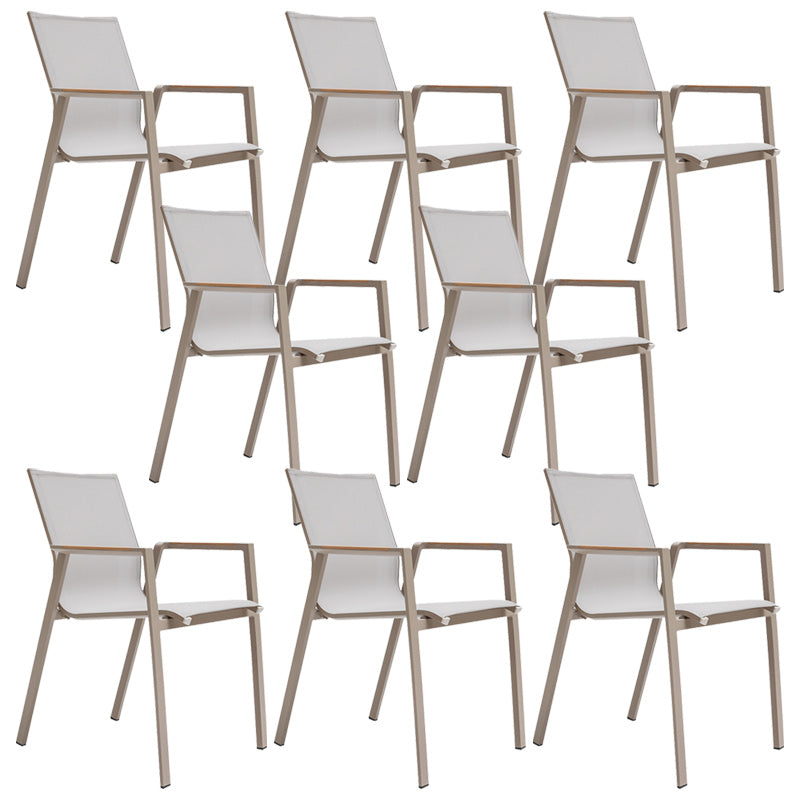 Contemporary Patio Dining Side Chair in Beige Aluminum with Fabric Back