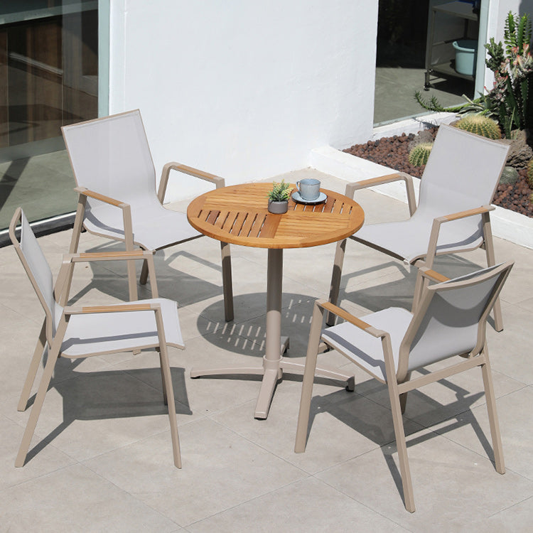 Contemporary Patio Dining Side Chair in Beige Aluminum with Fabric Back