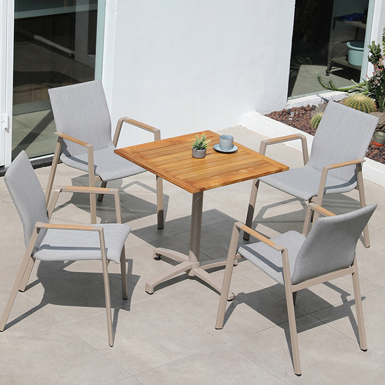 Contemporary Patio Dining Side Chair in Beige Aluminum with Fabric Back