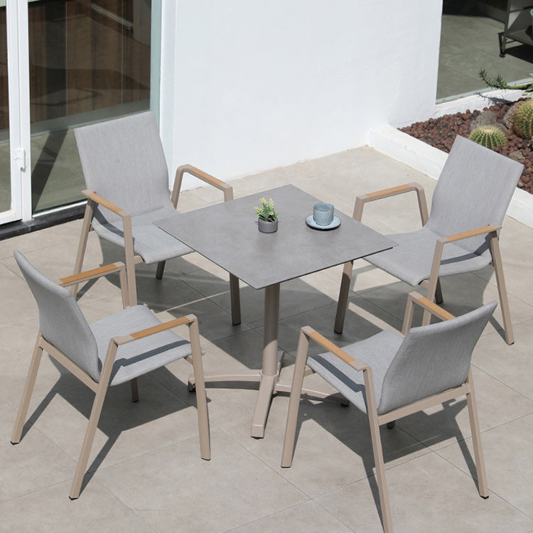 Contemporary Patio Dining Side Chair in Beige Aluminum with Fabric Back