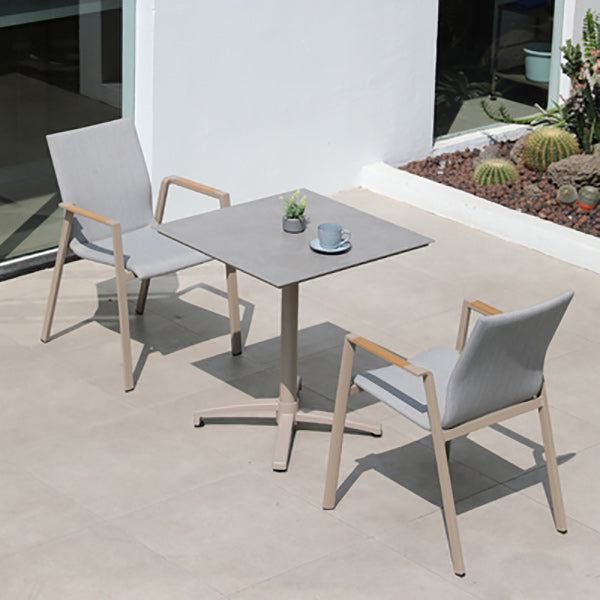 Contemporary Patio Dining Side Chair in Beige Aluminum with Fabric Back