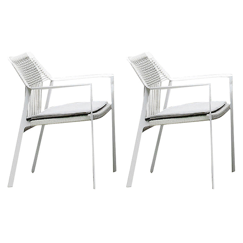 Industrial Outdoors Dining Chairs with Rattan Back and Aluminum Base