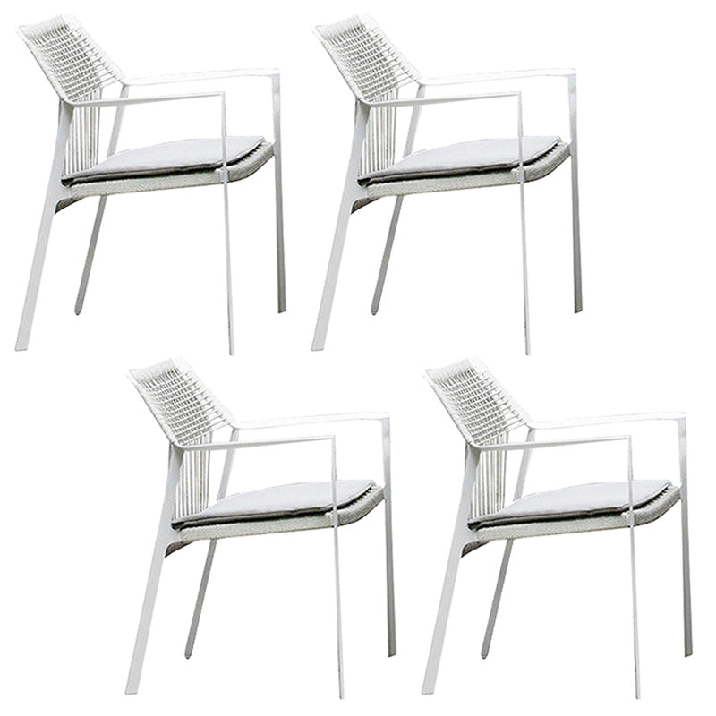 Industrial Outdoors Dining Chairs with Rattan Back and Aluminum Base