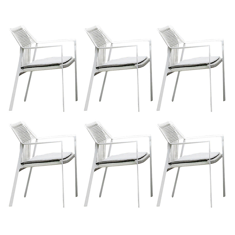 Industrial Outdoors Dining Chairs with Rattan Back and Aluminum Base