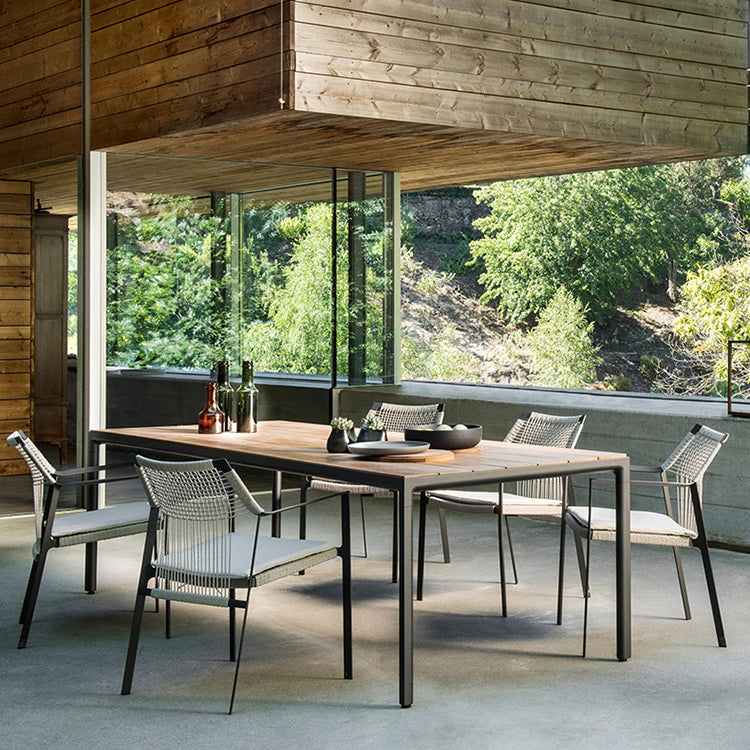 Industrial Outdoors Dining Chairs with Rattan Back and Aluminum Base