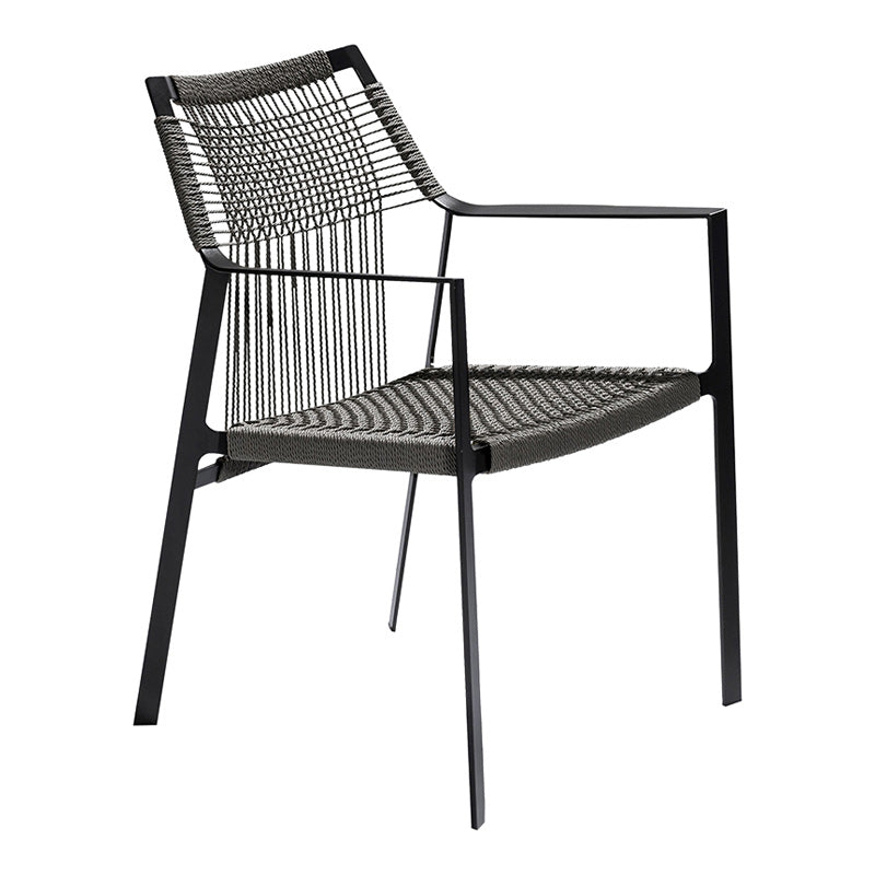 Industrial Outdoors Dining Chairs with Rattan Back and Aluminum Base