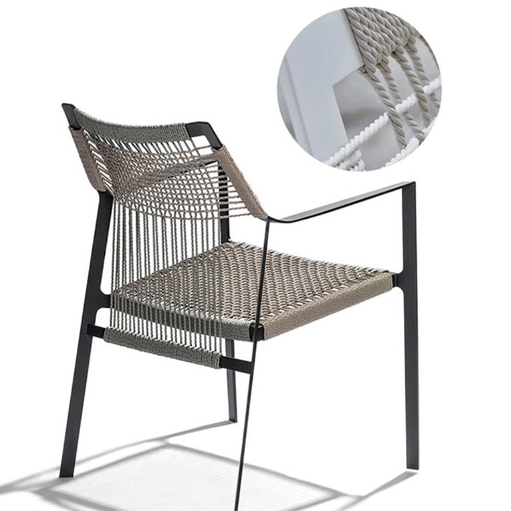 Industrial Outdoors Dining Chairs with Rattan Back and Aluminum Base
