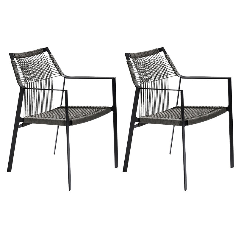 Industrial Outdoors Dining Chairs with Rattan Back and Aluminum Base