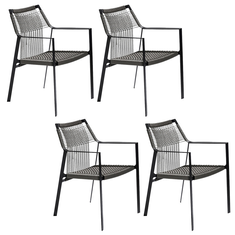 Industrial Outdoors Dining Chairs with Rattan Back and Aluminum Base