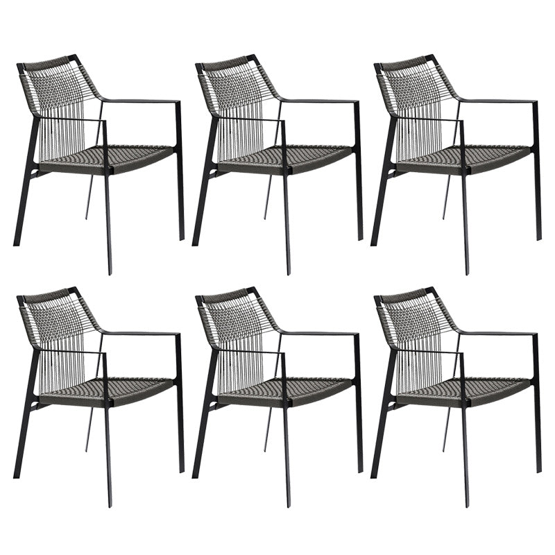 Industrial Outdoors Dining Chairs with Rattan Back and Aluminum Base