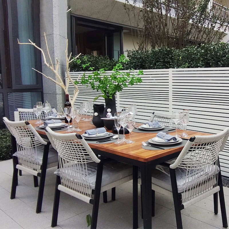 Industrial Outdoors Dining Chairs with Rattan Back and Aluminum Base