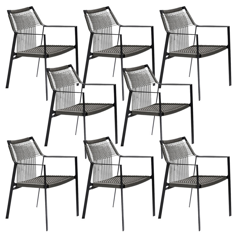 Industrial Outdoors Dining Chairs with Rattan Back and Aluminum Base