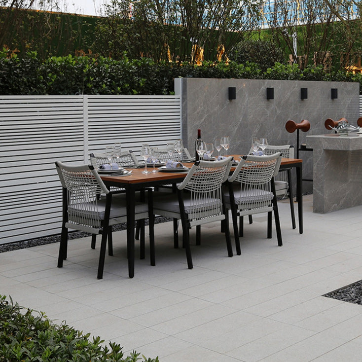 Industrial Outdoors Dining Chairs with Rattan Back and Aluminum Base