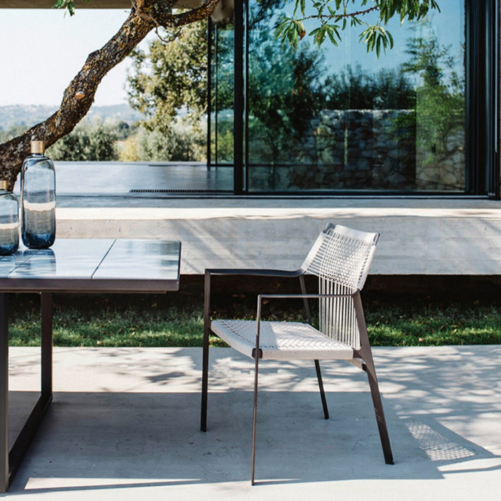 Industrial Outdoors Dining Chairs with Rattan Back and Aluminum Base