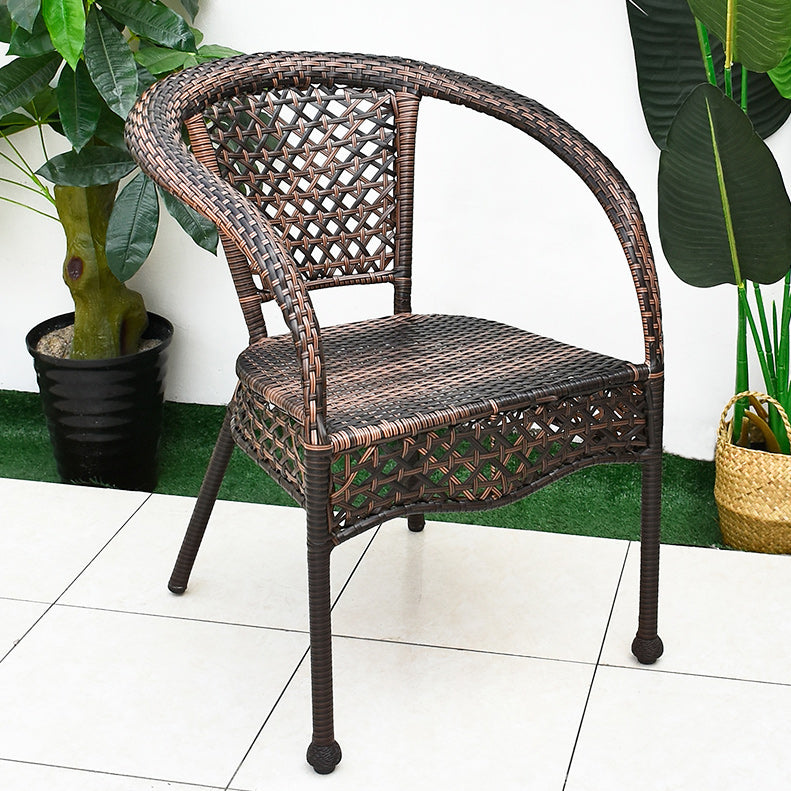 Tropical Brown Armed Chairs with Faux Rattan Open Back in Metel