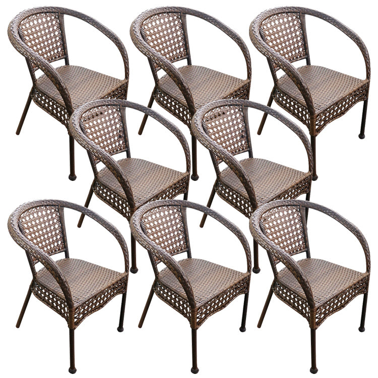 Tropical Brown Armed Chairs with Faux Rattan Open Back in Metel