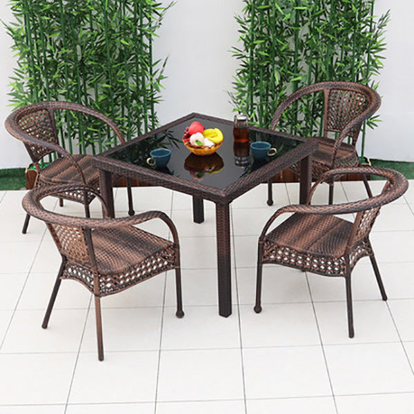Tropical Brown Armed Chairs with Faux Rattan Open Back in Metel