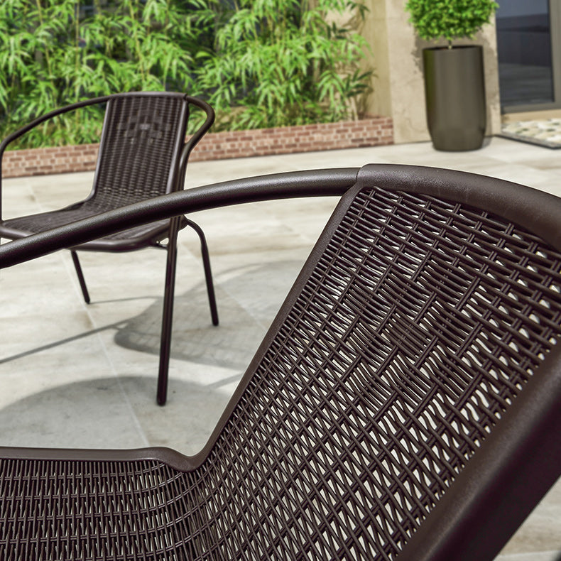 Industrial Steel Patio Dining Armchair with Plastic Back in Dark Brown