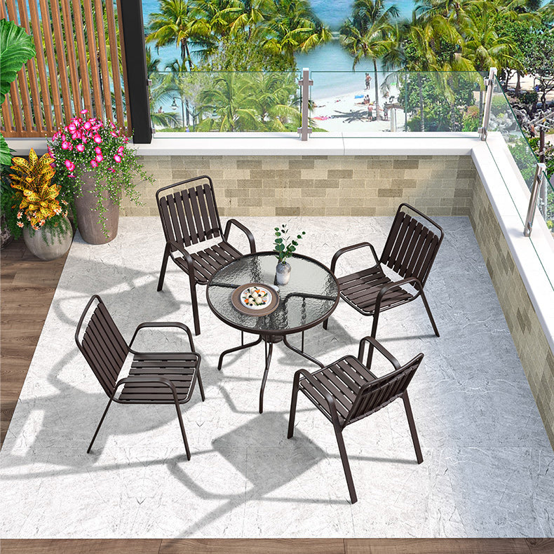 Industrial Dining Chairs in Brown with Steel Base and Plastic Back