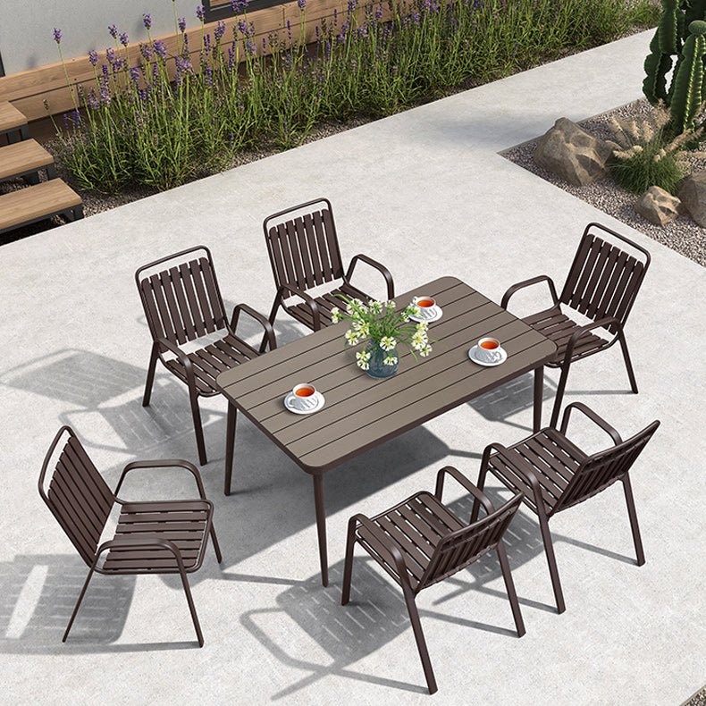 Industrial Dining Chairs in Brown with Steel Base and Plastic Back