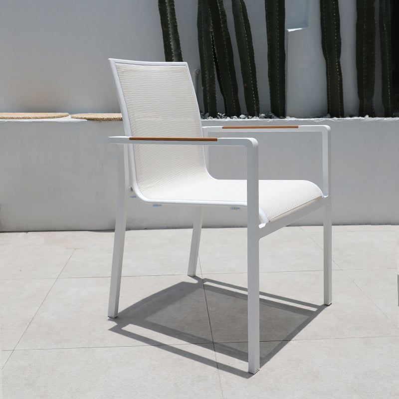 Contemporary White Outdoors Dining Chairs with Fabric Back Stacking Chairs