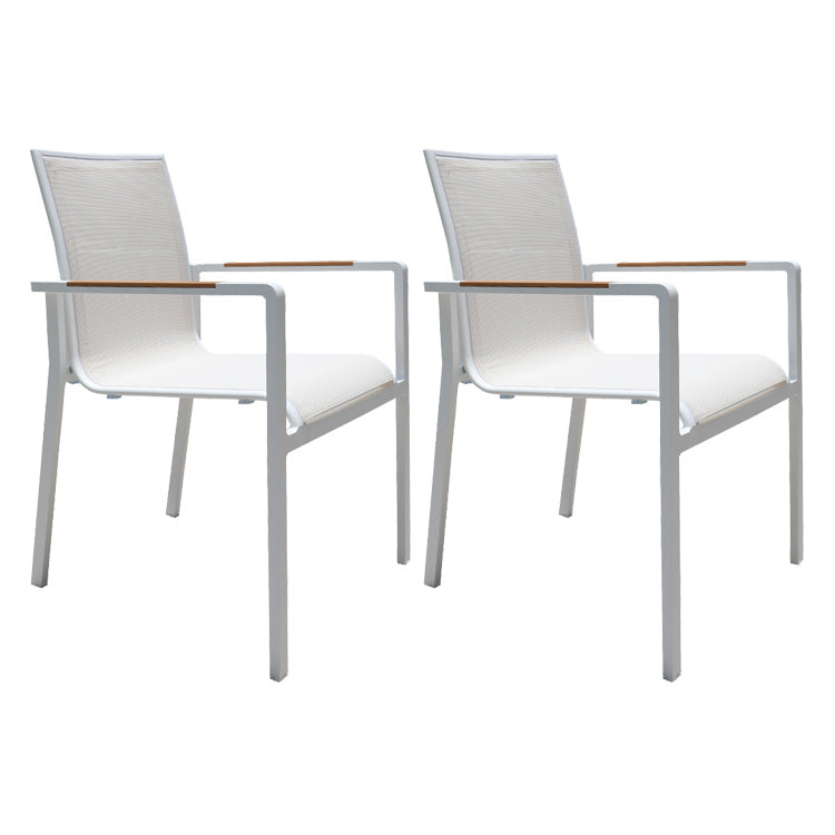 Contemporary White Outdoors Dining Chairs with Fabric Back Stacking Chairs