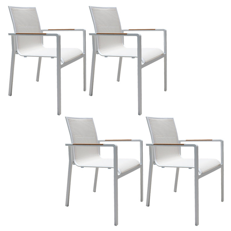 Contemporary White Outdoors Dining Chairs with Fabric Back Stacking Chairs
