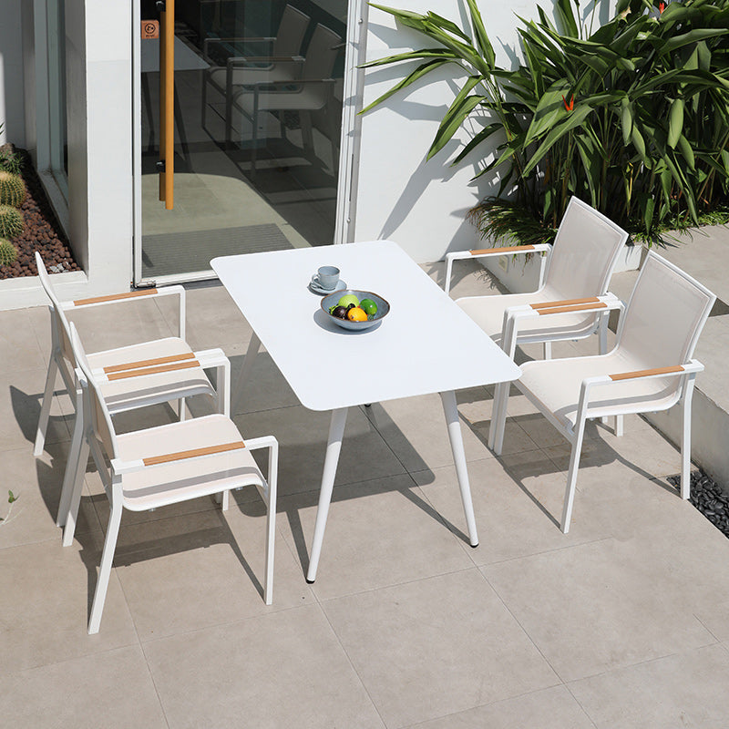 Contemporary White Outdoors Dining Chairs with Fabric Back Stacking Chairs