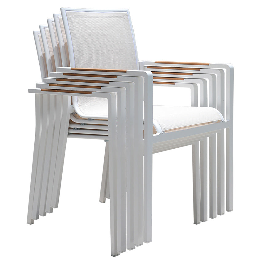 Contemporary White Outdoors Dining Chairs with Fabric Back Stacking Chairs