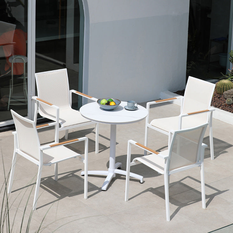 Contemporary White Outdoors Dining Chairs with Fabric Back Stacking Chairs
