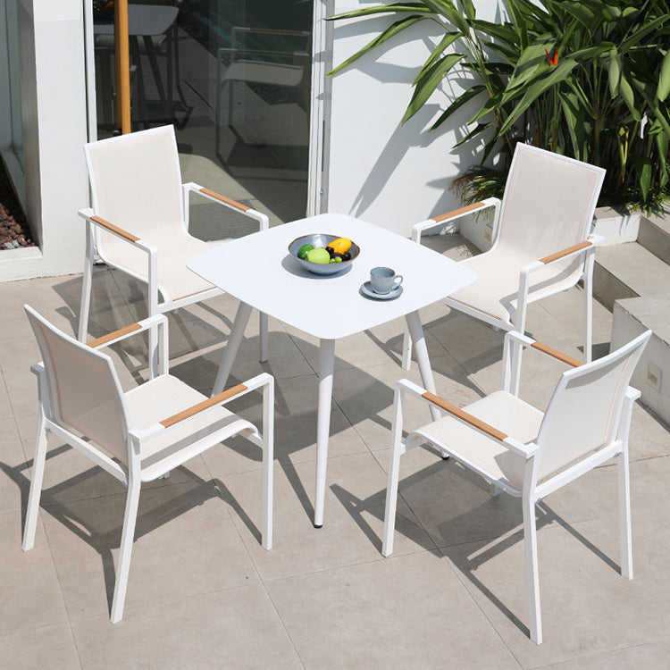 Contemporary White Outdoors Dining Chairs with Fabric Back Stacking Chairs