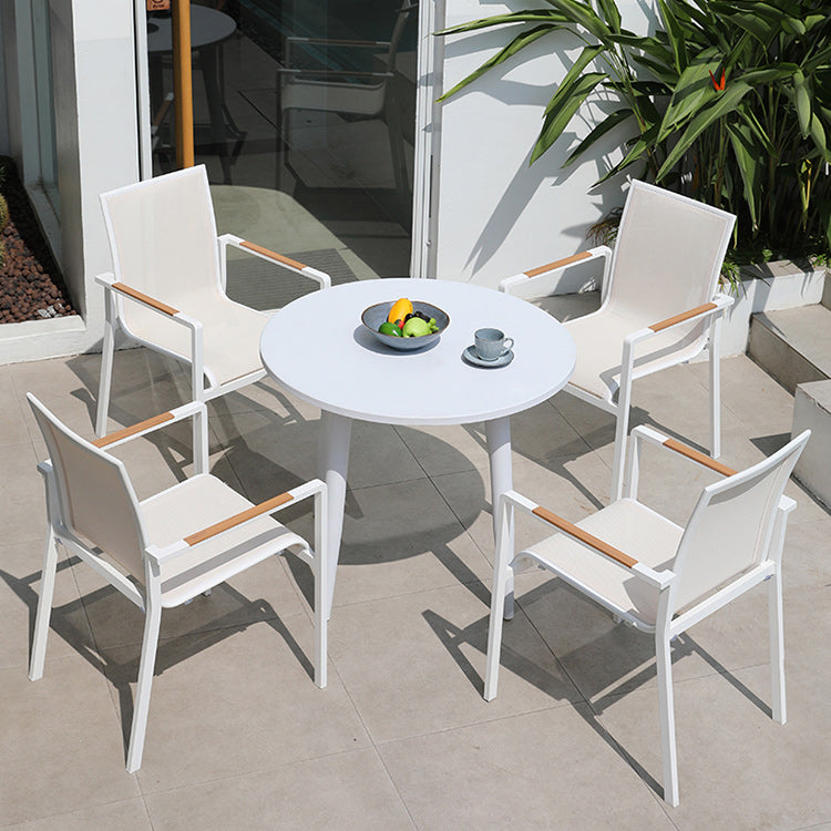 Contemporary White Outdoors Dining Chairs with Fabric Back Stacking Chairs