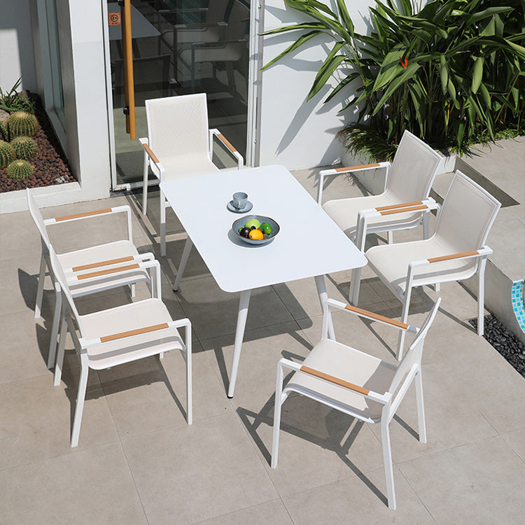 Contemporary White Outdoors Dining Chairs with Fabric Back Stacking Chairs