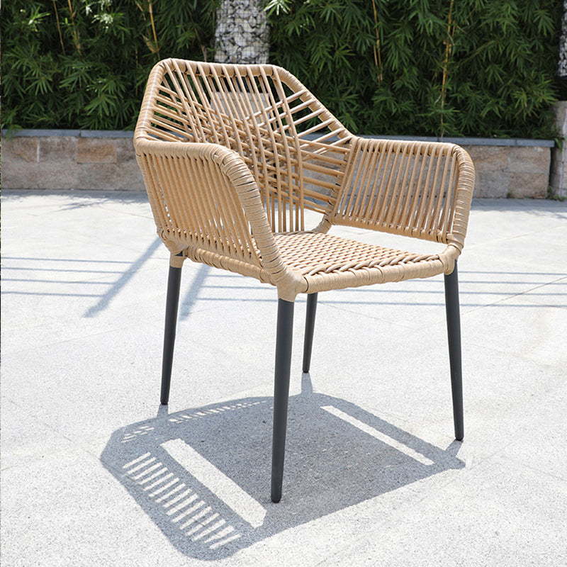 Natural Outdoors Dining Chairs with Aluminum Base and Faux Rattan Arms