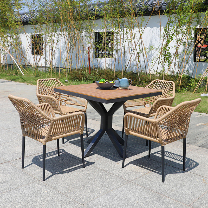 Natural Outdoors Dining Chairs with Aluminum Base and Faux Rattan Arms