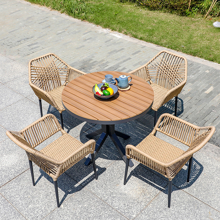 Natural Outdoors Dining Chairs with Aluminum Base and Faux Rattan Arms