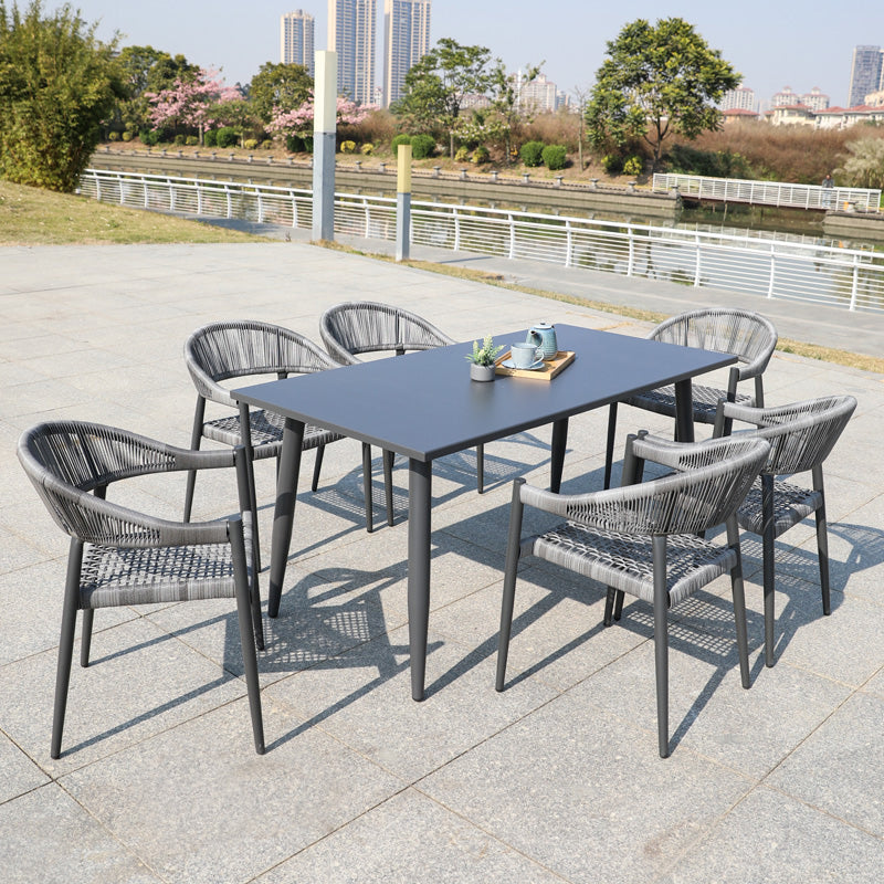 Tropical Grey Patio Dining Chair with Aluminum Base Stacking Chairs