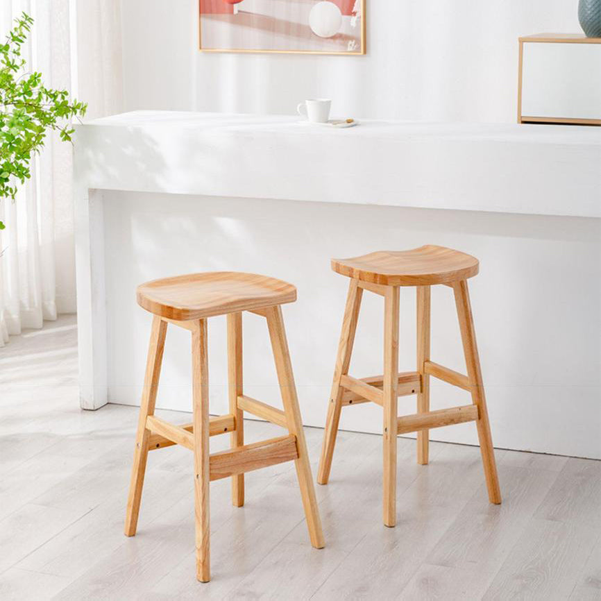 Contemporary Solid Wood Barstools Saddle Seat Bar Stools with Footrest