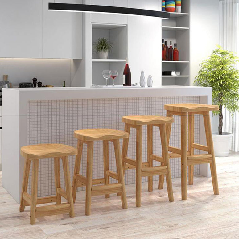 Contemporary Solid Wood Barstools Saddle Seat Bar Stools with Footrest