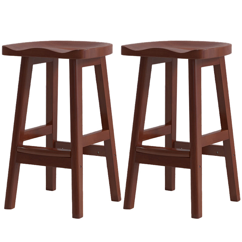 Contemporary Solid Wood Barstools Saddle Seat Bar Stools with Footrest
