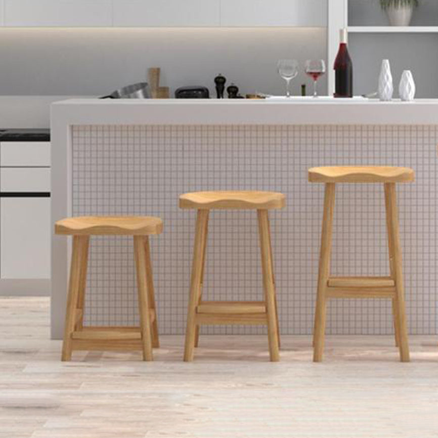 Contemporary Solid Wood Barstools Saddle Seat Bar Stools with Footrest