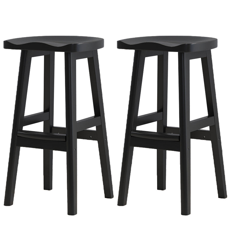 Contemporary Solid Wood Barstools Saddle Seat Bar Stools with Footrest