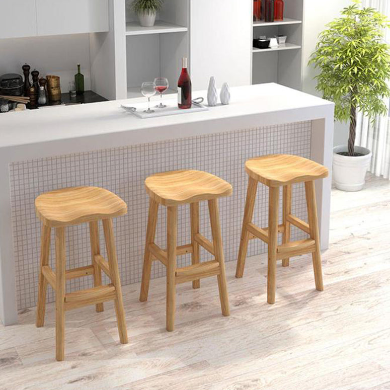 Contemporary Solid Wood Barstools Saddle Seat Bar Stools with Footrest