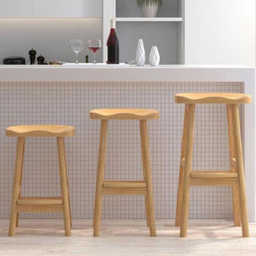 Contemporary Solid Wood Barstools Saddle Seat Bar Stools with Footrest