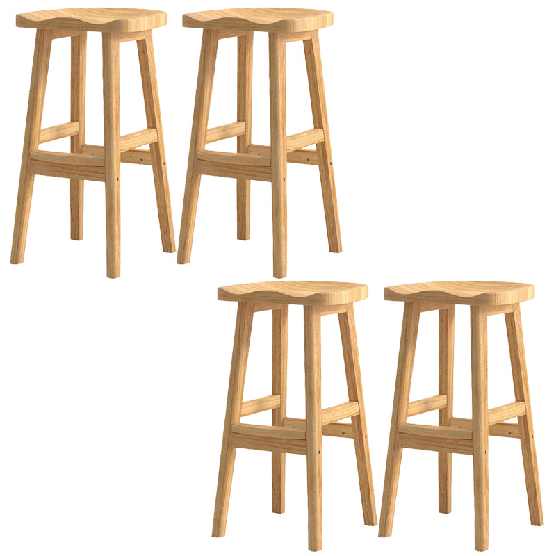 Contemporary Solid Wood Barstools Saddle Seat Bar Stools with Footrest