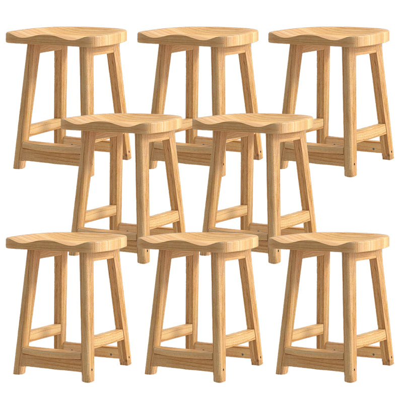 Contemporary Solid Wood Barstools Saddle Seat Bar Stools with Footrest