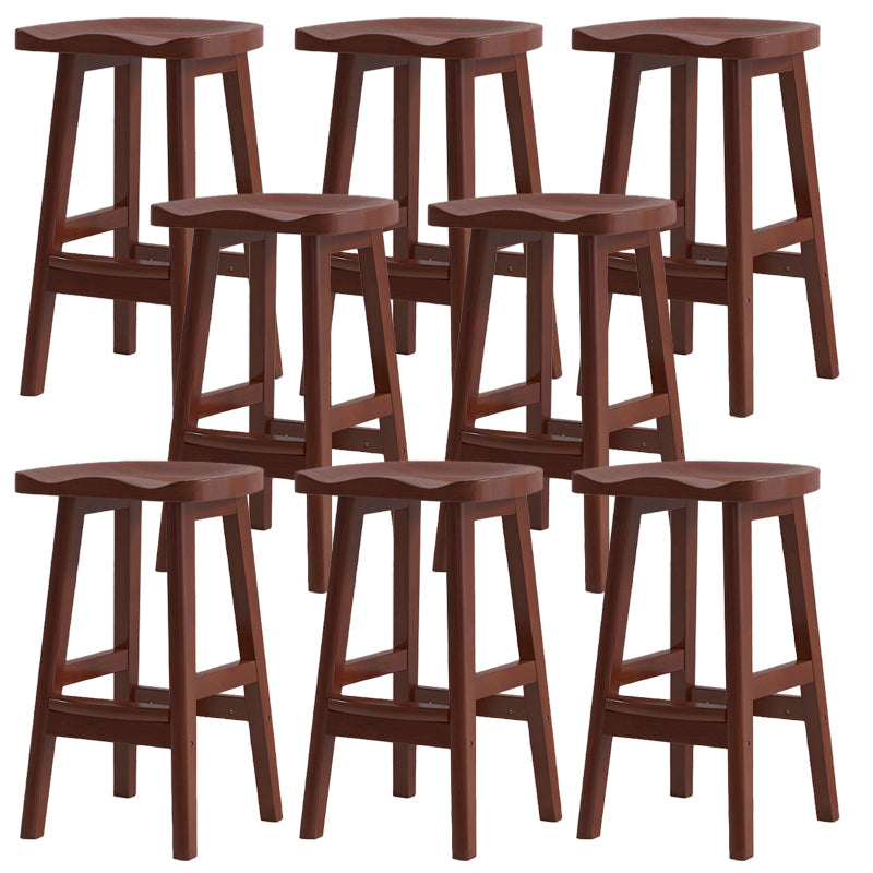 Contemporary Solid Wood Barstools Saddle Seat Bar Stools with Footrest