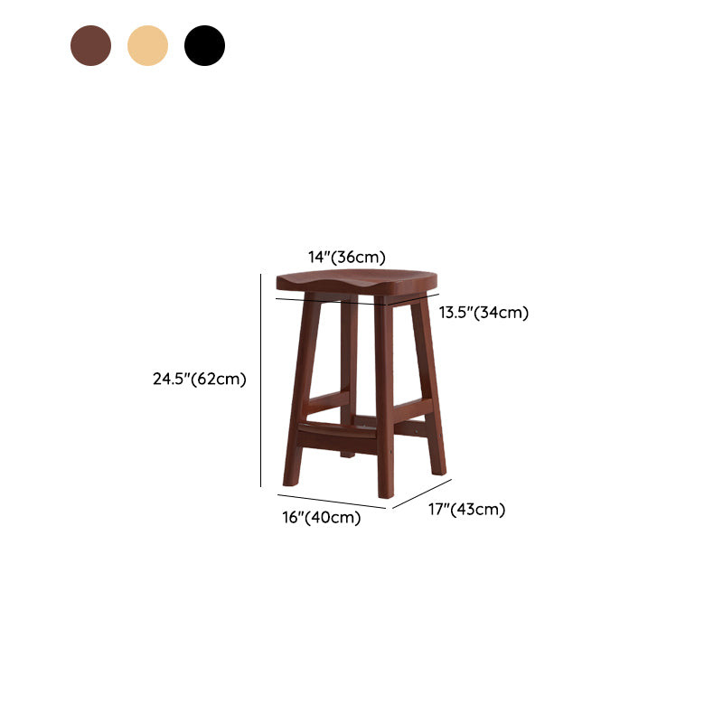 Contemporary Solid Wood Barstools Saddle Seat Bar Stools with Footrest